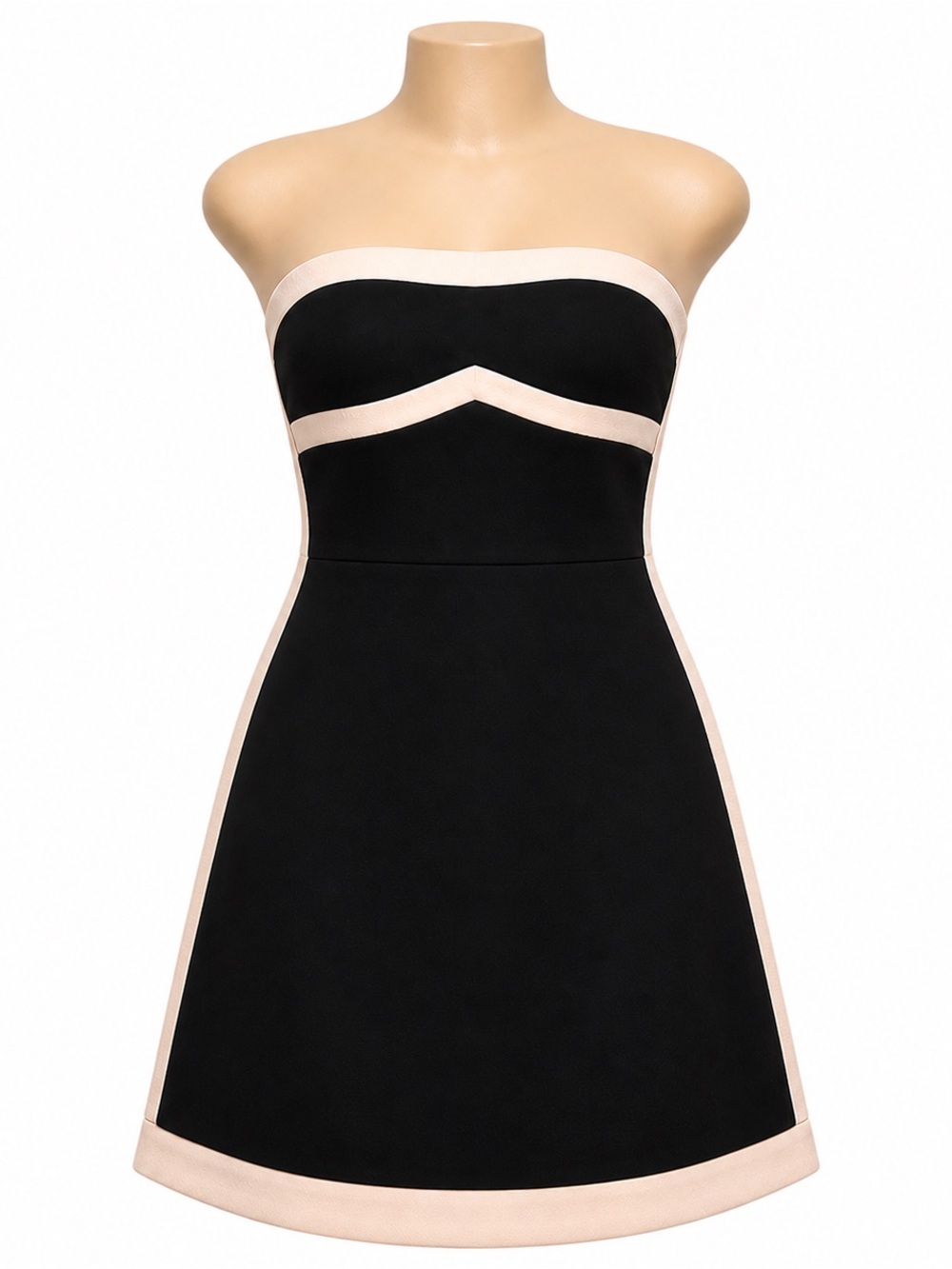 Windsor Strapless A-Line Mini Dress Black Beige Colorblock Small Fit & Flare NWT